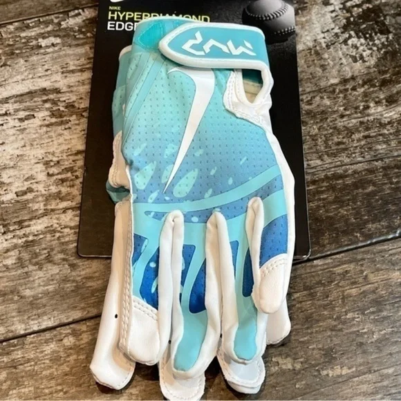 NWT Nike Youth Hyperdiamond 2.0 Batting Glove White Aqua Size Large NEW - Picture 3 of 14